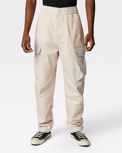 Pantalon cargo tiss&eacute; Sable d&eacute;sert, Front View