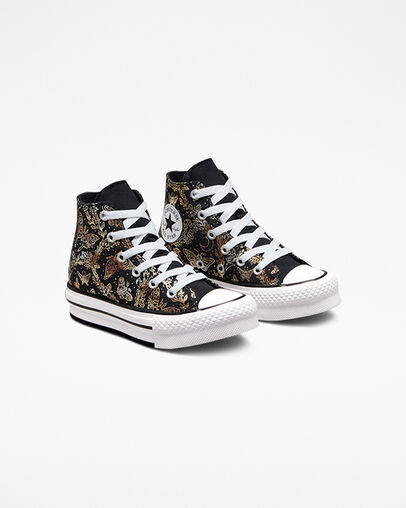 Chuck Taylor All Star EVA Lift Platform Butterfly Shine Nero/Oro/Bianco, Angled View