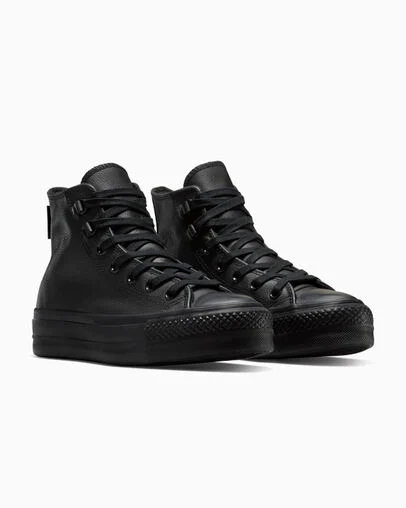 Chuck Taylor All Star Lift Platform Leather Black/Black/Black, Top and Side View