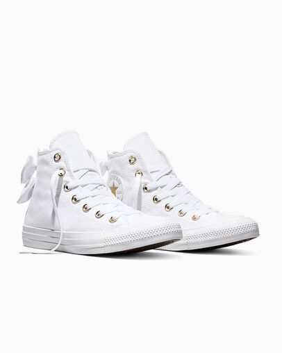 Chuck Taylor All Star Satin Bows White/White/Light Gold, Top and Side View