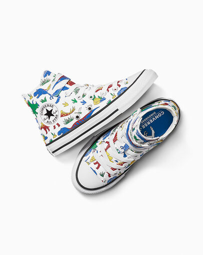 Chuck Taylor All Star Easy-On Dino Party White/Totally Blue/Enamel Red, Angled View
