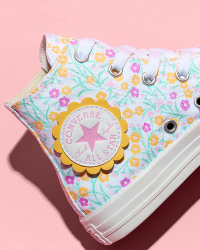 Ditsy Floral Chuck Taylor All Star White/Topaz Gold/Peony Pink, Detail Angle View