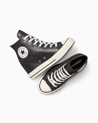 Converse Chuck Taylor All Star Wedge Platform Sparkle High-Top Shoe Height: 7.5Cm For Women In Black, Size 10 - A14568C