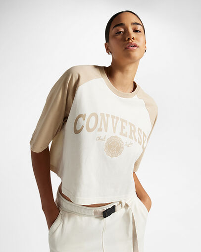 Retro Cropped T-Shirt Converse Egret, Front View