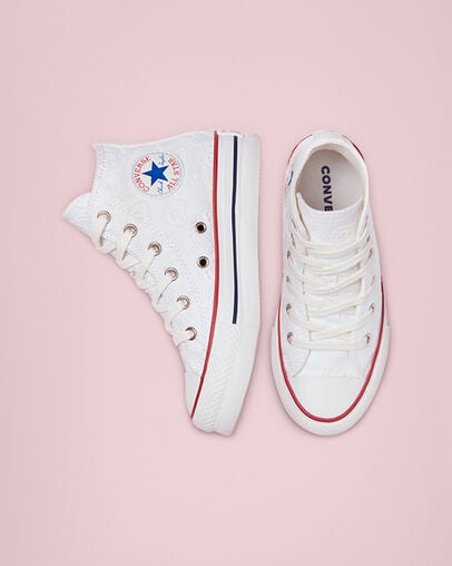 Love Ceremony EVA Platform Chuck Taylor All Star Blanco/Granate/Azul marino medianoche, Top and Side View