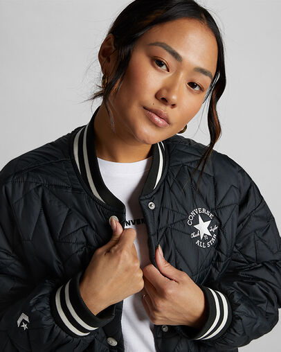 Padded Baseball Jacket Converse Black, Detail View