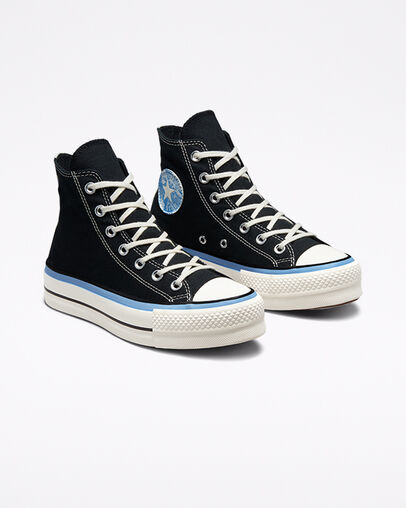 Hybrid Floral Platform Chuck Taylor All Star Negro/Azul JP/Garza, Angled View