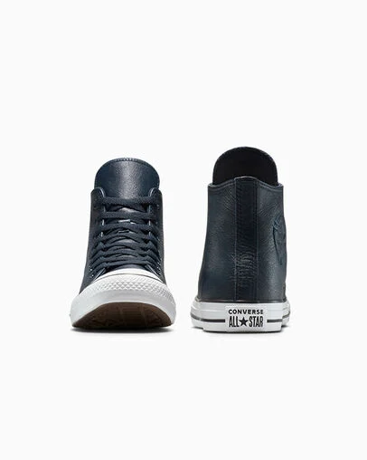 Chuck Taylor All Star Leather Obsidian/Obsidian/Slacker Blue, Heel View