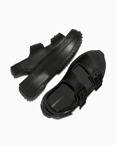 Run Star Sandal Platform Leather Black/Black/Black, Angled View
