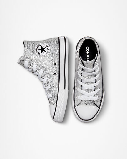 Chuck Taylor All Star Glitter Argent/Pierre de cendre/Noir, Top and Side View