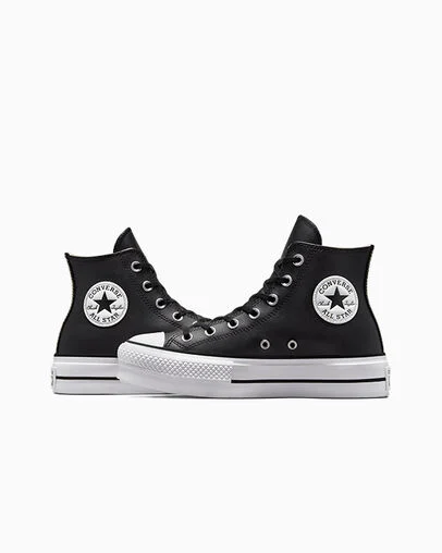 Chuck Taylor All Star Leather Platform Black/Black/White, Detail Angle View
