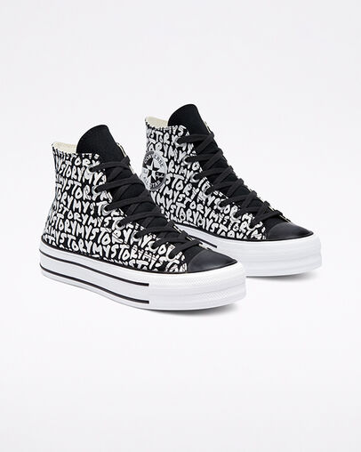 Chuck Taylor All Star Lift Platform My Story Black/Egret/Digital Blue, Angled View