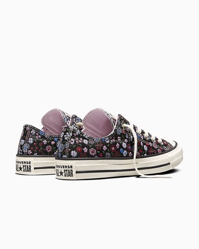 Chuck Taylor All Star Floral Accents Black/Egret/Cherry Balm, Heel View