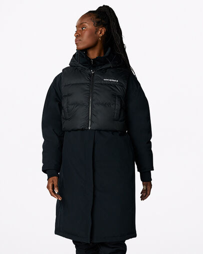 Convertible Long Down Jacket Negro Converse, Front View