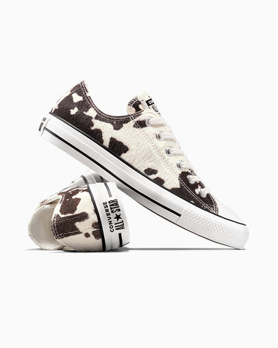 Chuck Taylor All Star Cow Print Pony Hair Egret/Mudguard/Black, Detail Angle View