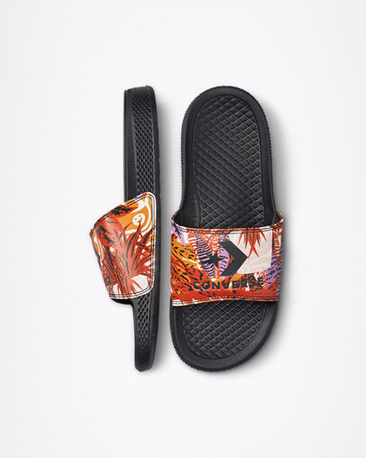 All Star Slide Tropical Florals Black/Light Curry/Beyond Pink, Top and Side View