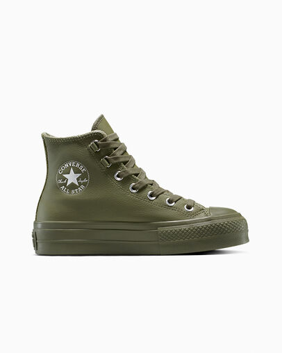 Chuck Taylor All Star Lift Platform Leather Utility/Utility/Silver, Outer Side View