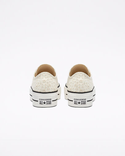Chuck Taylor All Star Lift Platform Canvas Broderie Vintage White/Egret/Black, Heel View