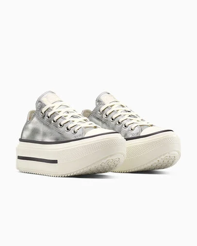 Chuck Taylor All Star Lift Double Stack Platform Metallic Silver/Egret/Black, Top and Side View