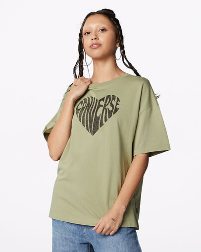 Heart Reverse Print Tee Black Street Sage, Front View