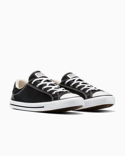 Chuck Taylor All Star Dainty Lucky Leather Black/White/Black, Top and Side View