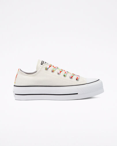 Floral Print Platform Chuck Taylor All Star Aigrette/Blanc/Coquelicot &eacute;clatant, Outer Side View