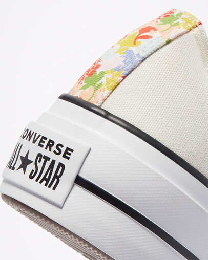 Floral Print Platform Chuck Taylor All Star Aigrette/Blanc/Coquelicot &eacute;clatant, Detail Angle View