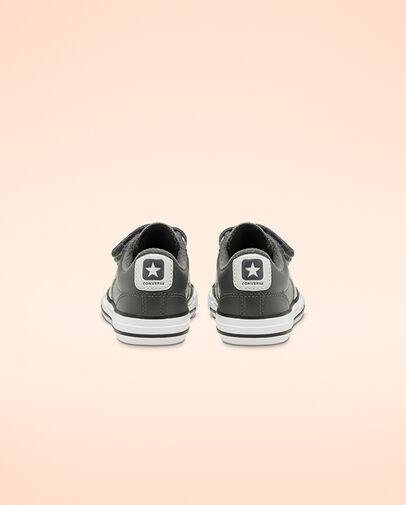 Leather Hook and Loop Star Player Carbon Grey/Mouse/White, Heel View