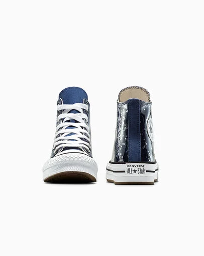 Chuck Taylor All Star EVA Lift Platform Glitter Navy/White/Egret, Heel View