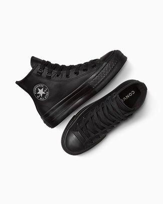 Converse Chuck Taylor All Star Lift Platform Leather High-Top Shoe For Women In Black, Size 10 - A12969C