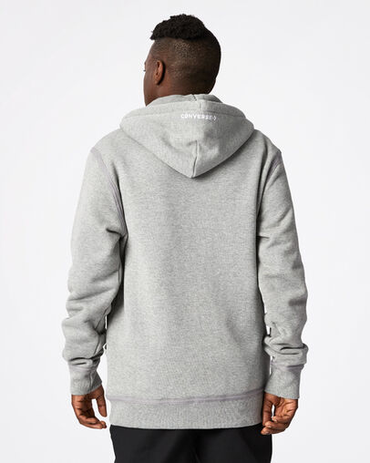 Utility Fleece Full-Zip Hoodie Vintage Grey Heather, Back View