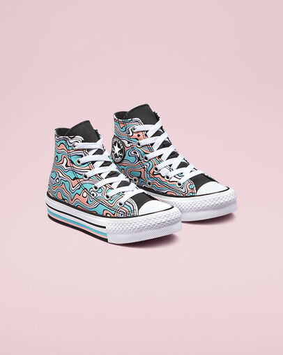 Chuck Taylor All Star Lift Platform Color Swirl Aqua clair/Corail blanchi, Angled View