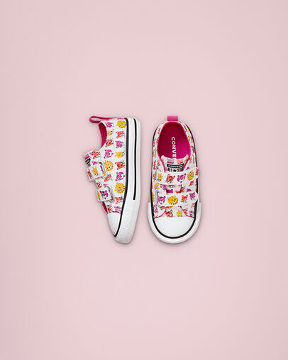 Chuck Taylor All Star Easy-On Jungle Cats White/Prime Pink/Amarillo, Top and Side View