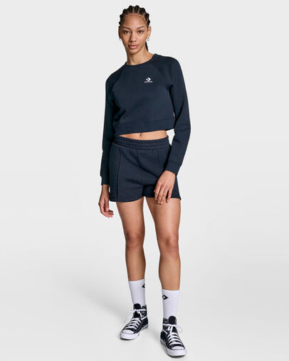 Star Chevron Cropped Crew Neck Black, Full Body View