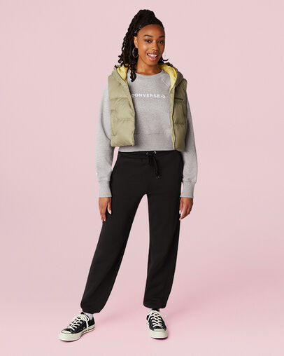 Sweat-shirt en polaire &agrave; col ras du cou avec inscription Gris vintage chin&eacute;, Full Body View