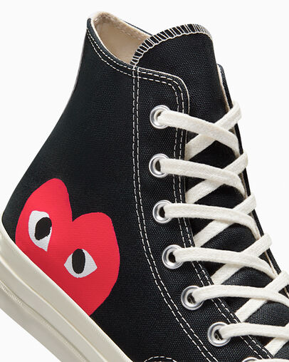 Converse x Comme des Garçons PLAY Chuck 70 Black/White/High Risk Red, Detail Angle View