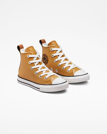 Chuck Taylor All Star Lined Leather Dark Soba/Warm Tan, Angled View