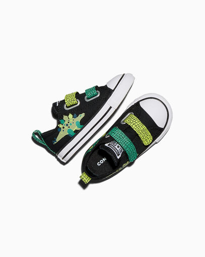 Chuck Taylor All Star Dinos Easy On Black/White/Neon Mantis Green, Angled View