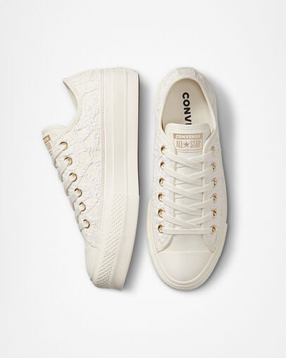 Chuck Taylor All Star Lift Platform Daisy Cord White/Egret/Egret, Top and Side View