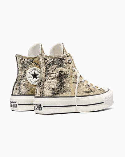 Chuck Taylor All Star Lift Platform Metallic Crackle Metallic Gold/Vintage White, Heel View