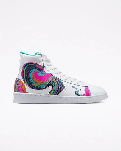 Pro Leather '90s Marbled White/Prime Pink/Green, Outer Side View