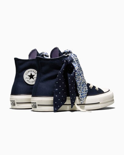 Chuck Taylor All Star Lift Platform Scarf Bow Obsidian Blue/Egret/No Shade Grey, Heel View