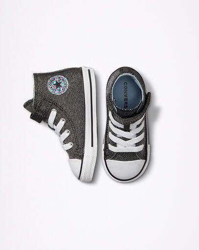 Chuck Taylor All Star Easy-On Glitter Black/Lt Armory Blue/White, Top and Side View
