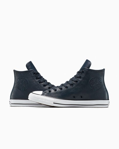 Chuck Taylor All Star Leather Obsidian/Obsidian/Slacker Blue, Detail Angle View