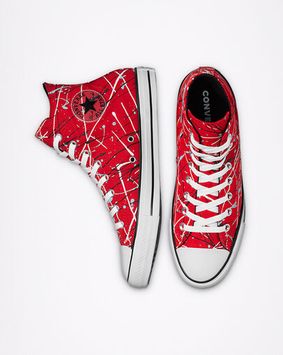 Chuck Taylor All Star Archive Paint Splatter University Red/White/Black, Top and Side View