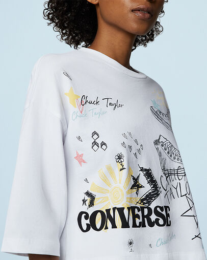 Notebook Doodle Oversized Cropped T-Shirt White, Detail View