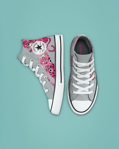 Chuck Taylor All Star Jungle Cats Ash Stone/Mason/Prime Pink, Top and Side View