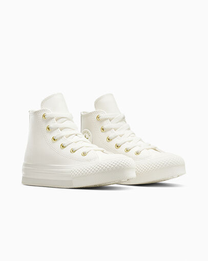 Chuck Taylor All Star EVA Lift Leather + Gold &Eacute;cru/&Eacute;cru/Or clair, Top and Side View