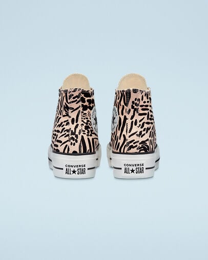 Animal Print Platform Chuck Taylor All Star Crimson Tint/Egret/Schwarz, Heel View