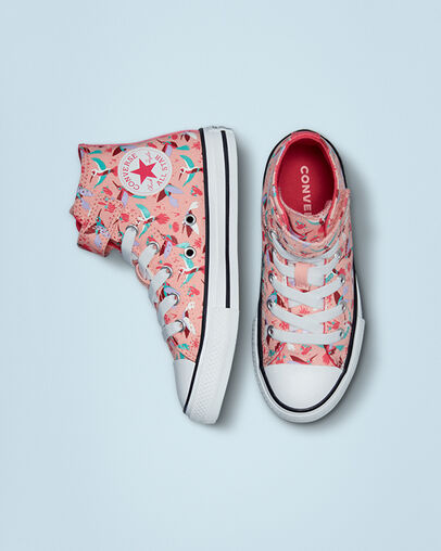 Chuck Taylor All Star Easy-On Bright Hummingbirds Coral decolorado/Mermelada de fresa, Top and Side View